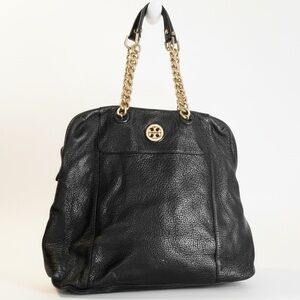 Tory Burch Pebbled Leather Chain Shoulder Bag Satchel Tote Dome Zip Minimalist